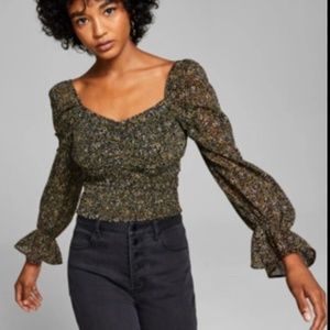 NWT And Now This Dot-Print Smock-Waist in Brown Dot - Size Medium